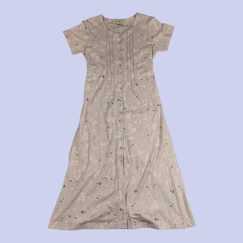 L.L. Bean | Vintage Women's Floral Button Front Tie Back Maxi Dress Pink Med Reg